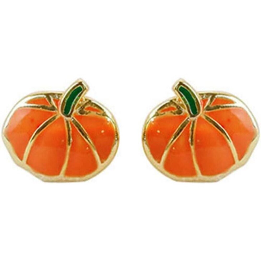 Cute Pumpkin Tiny Small Stud Earrings for Women 925 Sterling Silver Hypoallergen